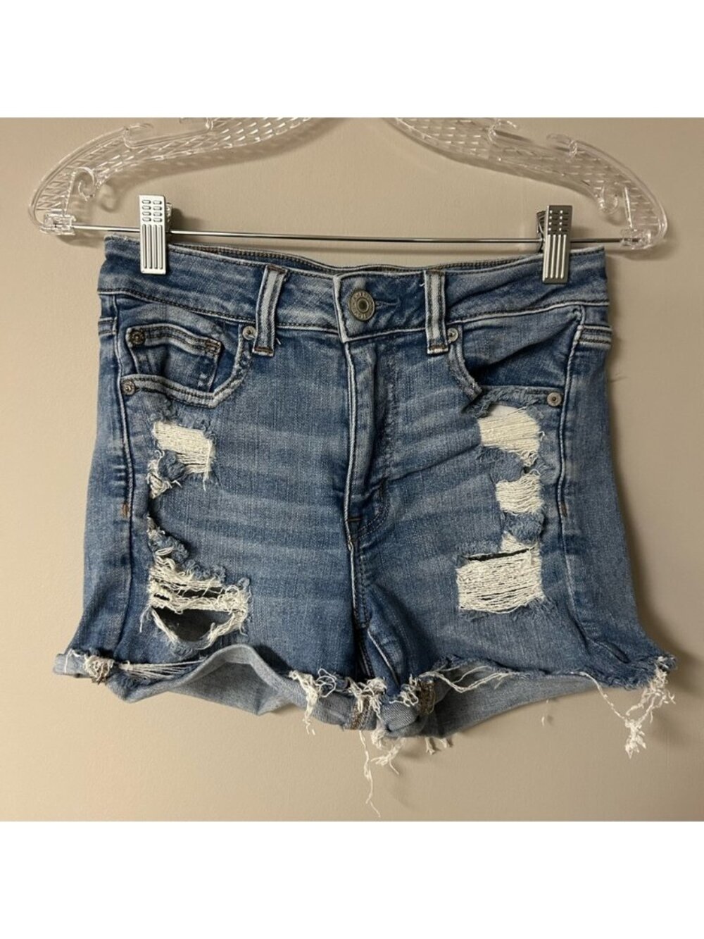American Eagle Hi-Rise Shortie Ripped Jean Shorts